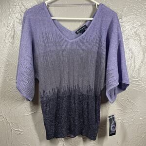 INC Women's Knit Sweater purple  Ombre‎ Sparkle Infused Deep V Dolman Sleeve